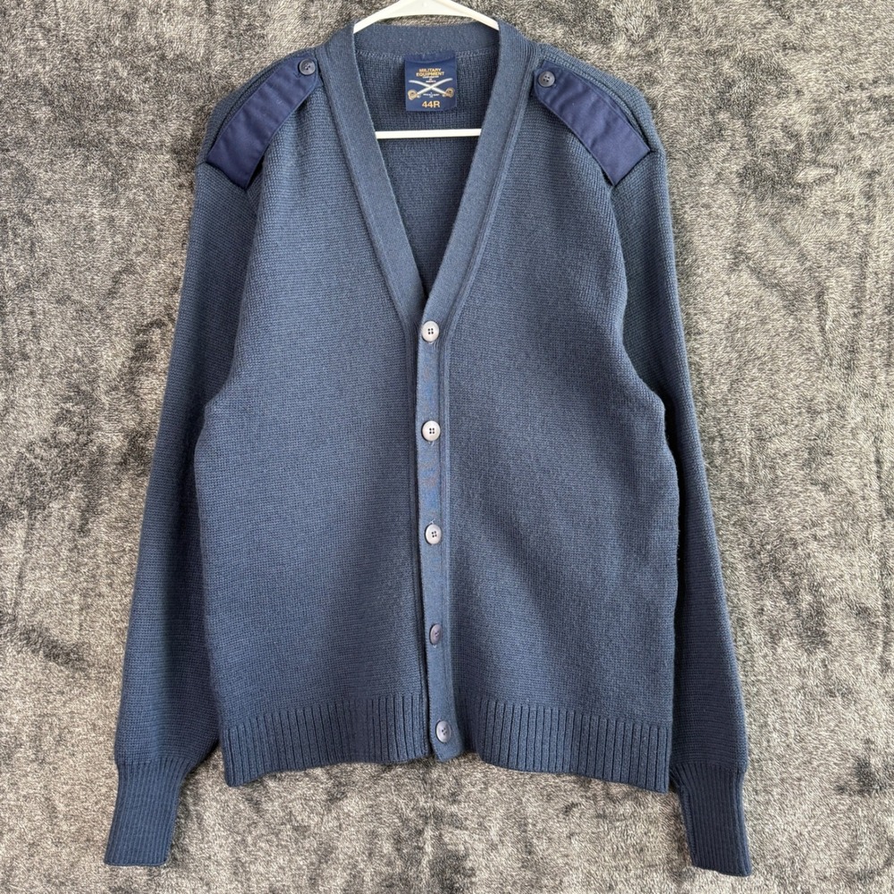 Vintage Military Equipment USAF Cardigan Sweater Wool Blend Navy Blue‎ 44R